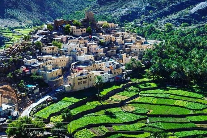 Full Day Wadi Bani Awf-Bilad Sayt Private Tour - Nakhal Fort rises above the palm groves