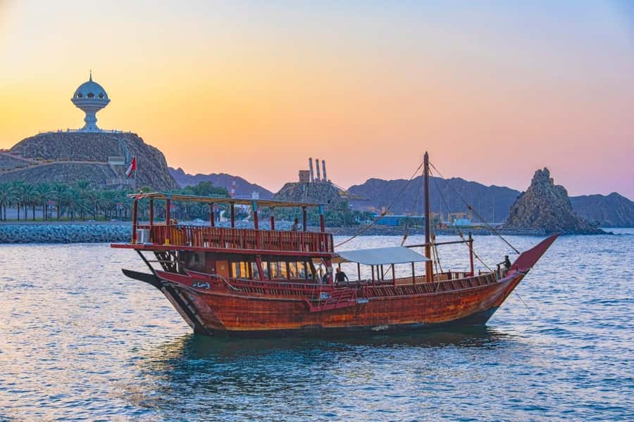 Muscat: Omani Dhow Coastal and Sunset Cruise - Passing Al Bustan Palace and Muscat’s coastal landmarks